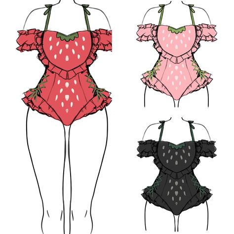 NYAHALLO 🐈‍⬛ on Twitter: "Strawberry one-piece swimsuit🍓👙 https://t.co/e11bfT9nno" / Twitter Oc Outfits Drawing, Clothing Drawing Ideas, Clothe Designs, Peach Swimsuit, Strawberry Romper, Reference Clothing, Beach Episode, Strawberry Outfit, Gacha Hacks