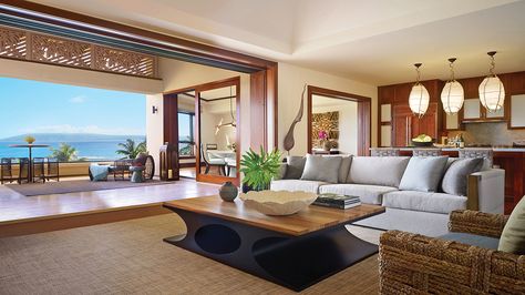 Paradise found at Montage Kapalua: Travel Weekly Tropical Living Room Ideas, Tropical Living Room, Maui Hotels, Luxury Beach House, Tropical Living, Exotic Beaches, Hawaii Homes, Big Island Hawaii, Hawaii Beaches