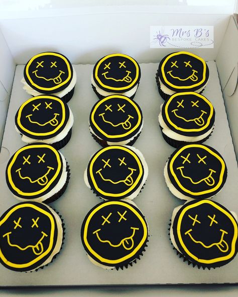 Nirvana Themed Party, Nirvana Themed Birthday Party, Rad Birthday Theme, Nirvana Birthday, Rock Birthday Party Ideas, Two Year Old Rock Party, One Rocks Cupcakes, Born Two Rock Birthday Cake, Warped Tour Themed Party