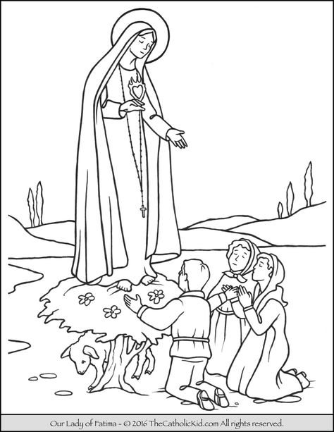 Our Lady of Fatima Coloring Page Heart Coloring Pages, Paw Patrol Coloring Pages, Bible School Crafts, Truck Coloring Pages, Bird Coloring Pages, Mermaid Coloring Pages, Catholic Kids, Free Adult Coloring Pages, Lady Of Fatima