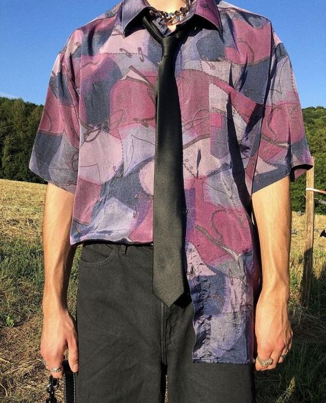 Masc Easter Outfits, Colorful Aesthetic Outfits Men, Button Up Outfits For Men, Funky Shirts Men, Fun Button Up Shirt Outfit, Funky Clothes Men, Funky Button Up Shirt Outfit, Funky Shirt Outfit, Quirky Mens Fashion