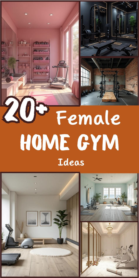 20+ female home gym ideas to inspire your fitness journey! Designs for every space: from chic yoga studios, high-energy cardio corners, to sleek weightlifting setups. Cardio Room Design, Exercise Space Home, Bonus Room Workout Room, Stylish Workout Room, Garage Gym For Women, Gym And Yoga Room Design, Aesthetic Home Gym Room, Small Space Gym Ideas, Home Gym Color Ideas