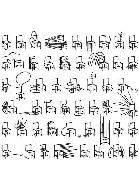 #nendo Abstract Chair, Chair Tattoo, Nendo Design, Chair Drawing, Furniture Sketch, Blue Accent Chairs, Thumbnail Sketches, Painted Chair, Industrial Chair