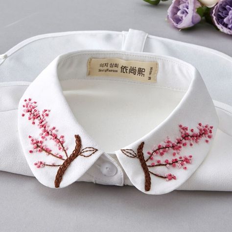 Smarter Shopping, Better Living! Aliexpress.com Half Shirt, False Collar, Fake Collar, Hand Embroidery Patterns Flowers, Half Shirts, Elegant Embroidery, Embroidery Stitches Tutorial, Pola Sulam, Learn Embroidery