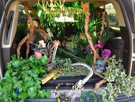 Forest Theme Trunk Or Treat, Rainforest Trunk Or Treat Ideas, Jungle Theme Halloween Decoration, Adam And Eve Trunk Or Treat, Jungle Theme Trunk Or Treat Ideas, Forest Trunk Or Treat Ideas, Rainforest Trunk Or Treat, Jungle Theme Trunk Or Treat, Haunted Forest Trunk Or Treat