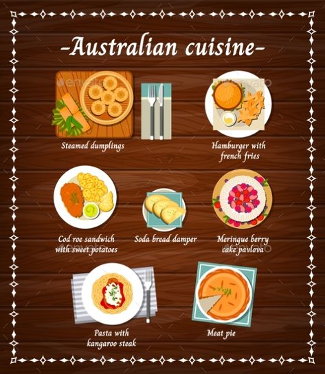 Australian Cuisine Food Menu Dishes Restaurant #Ad #Food, #Cuisine, #Australian, #Restaurant Kangaroo Steak, Australia Restaurant, Australia Activities, Australian Restaurant, Pavlova Cake, Restaurant Meals, Restaurant Ad, Drinks From Around The World, Sweet Potato Cake