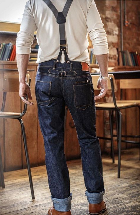 Suspenders Men Casual, Retro Style Outfits, Men's Suspenders, Men's Denim Style, Jeans Outfit Men, 50th Clothing, Sir Paul, Suspenders Men, Denim Hat