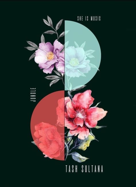 Graphic Design Flowers, Circle Illustration Design, Pop Art Branding, Wellness Graphic Design, Floral Poster Design, Flower Poster Design, Flowers Graphic Design, Organic Graphic Design, Album Cover Art Design