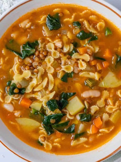 Italian Minestrone Soup (Longevity Soup) One Pot Soup, Italian Minestrone Soup, Bean And Bacon Soup, Minestrone Soup Recipe, Dried Lentils, Italian Soup, Easy Soup, Soup Kitchen, Small Pasta