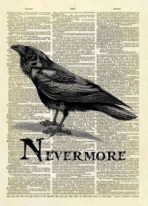 Goth Bedroom Decor, Nevermore Raven, The Raven Nevermore, Raven Nevermore, Quoth The Raven, Newspaper Art, Arts Gallery, Allen Poe, Dictionary Art Print