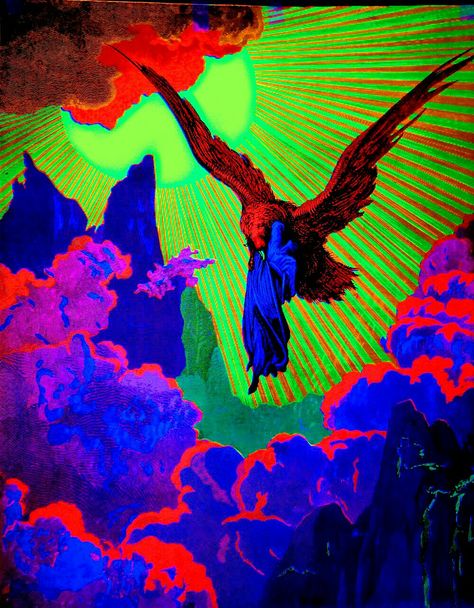 BLACKLIGHT "EAGLE" Lucifer Rising, Blacklight Art, Blacklight Posters, Inner Demons, Dope Art, Visionary Art, Trippy Art, Spiritual Art, Funky Art