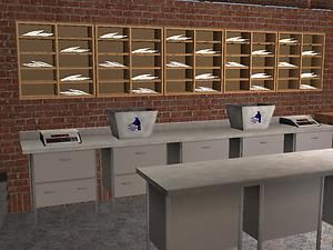 Mod The Sims - Llama Express Post Office Project – 1 Corner Lot, 12 new meshes and 3 recolors Sims 2 Games, Mail Room, Office Canvas, The Sims 4 Packs, Shop Doors, Sims Games, Corner Lot, Community Business, Custom Content