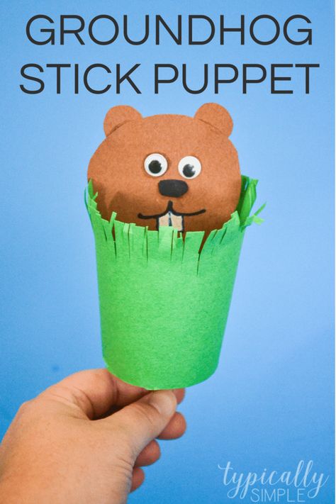 Groundhog Crafts For Toddlers, Groundhog Puppet, Groundhog Day Crafts For Kids, Ground Hog Day Crafts, Groundhog Day Craft, January Projects, Preschool Groundhog, Winter Library, Stick Puppet