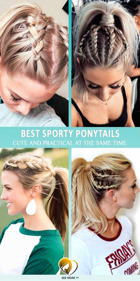 These ponytail hairstyles will be of great help as they are extremely practical and still look cute. Moreover, with our ideas of sporty ponytails you will be able to walk out of the gym and run your errands not worrying about your hairstyle. Sporty Ponytail, Softball Hairstyles, Cheer Hair, Sport Hair, Gym Hairstyles, 50 Hair, A Pony, Sports Hairstyles, Athletic Hairstyles