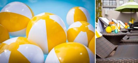 yellow beach ball party decor Yellow Pool Party, Striped Pool, Beach Ball Party, 50s Theme, Beach Balls, Polka Dot Party, Ball Party, Summer Beach Outfit, Yellow Polka Dot