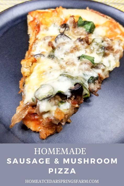 Sausage And Mushroom Pizza, Pizza Oven Recipes Wood Fired, Sausage Pizza Recipe, Mushroom Pizza Recipes, Sausage Mushroom, Pizza Oven Recipes, Cast Iron Pizza, Onion Pizza, Delicious Pizza Recipes