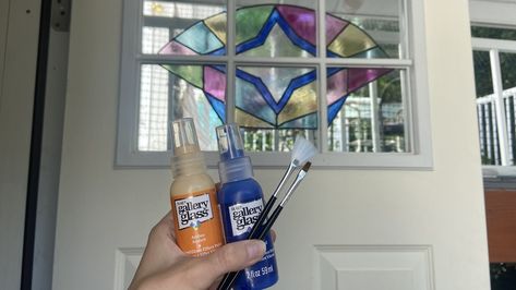 We Tried DIY Renter-Friendly Stained Glass Windows That Resulted In A Brilliant View Diy Staining, Stained Glass Paint, Can Diy, Stained Glass Diy, Stained Glass Crafts, Diy Window, Faux Stained Glass, Window Painting, Stained Glass Window