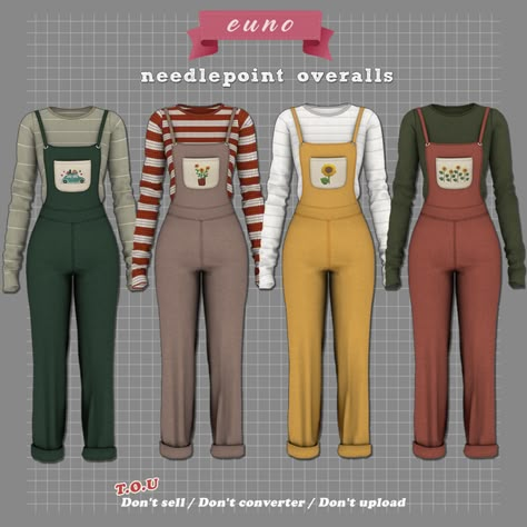 needlepoint overalls modified | euno sims on Patreon Euno Sims, Sims Packs, Cottagecore Clothes, Free Sims 4, Sims 4 Game Mods, Sims 4 Mm Cc, Clothes Cc, Sims 4 Cc Folder, Sims 4 Cc Clothes