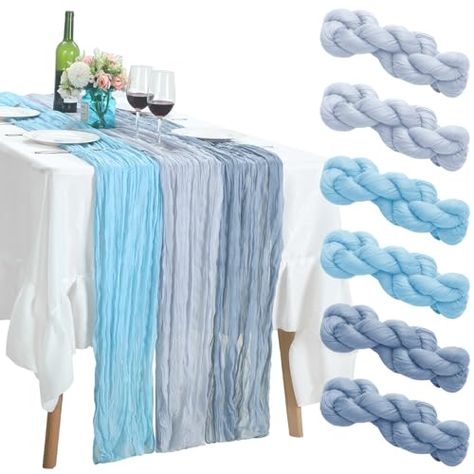 HunnmingRe 6 Pcs Cheesecloth Table Runner 10ft Boho Rustic Gauze Cheese Cloth Table Runner for Wedding Birthday Baby Shower Party Feasts Ceremony Summer Table Decor (Baby Blue, Gray Blue, Dusty Blue) Cheese Cloth Table Runner, Summer Table Decor, Cloth Table Runner, Table Runner For Wedding, Cheesecloth Table Runner, Summer Table, Cheese Cloth, Baby Shower Party, Shower Party