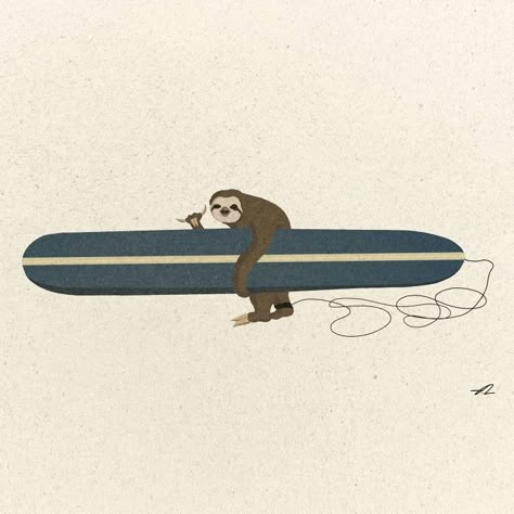 Dog On Surfboard, Vintage Surf Art, Surfer Illustration, Sloth Illustration, Surf Drawing, Deco Surf, Surf Art Print, Surf Tattoo, Surfer Art