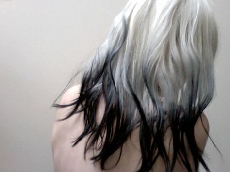 RARE WHITE PLATINUM  with Black Dip Dye Tips Human Hair Extensions //  Full Set // Clip-In. $205.00, via Etsy. White And Black Hair, Grey Hair Dye, Hair Chalk, Hair Boy, Ombré Hair, Dye My Hair, Cool Hair, Hair Inspo Color, Grunge Hair