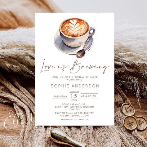 $2.98 | Love Is Brewing Coffee Bridal Shower - coffee, love is brewing, simple, modern, minimalist, watercolor, bridal brunch, party Coffee Birthday Party, Coffee Invitation, Tea Party Bridal Shower Decorations, Coffee Baby Shower, Paint Wedding, Coffee Bridal Shower, Coffee Birthday, Moh Duties, Love Is Brewing