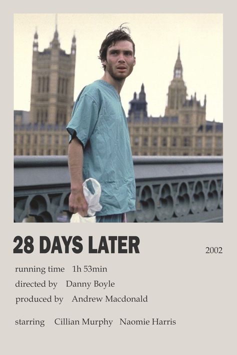 "28 days later" minimalistic polaroid movie poster Cillian Murphy Movies, Polaroid Movie Poster, Minimalist Polaroid Poster, Indie Movie Posters, 28 Days Later, Iconic Movie Posters, Movie To Watch List, New Movies To Watch, Girly Movies