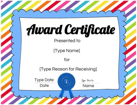 Award Templates Free, Kids Certificate, School Award Certificates, Free Printable Certificate Templates, Blank Certificate Template, Graduation Certificate Template, Student Certificates, Free Printable Certificates, Certificate Of Achievement Template