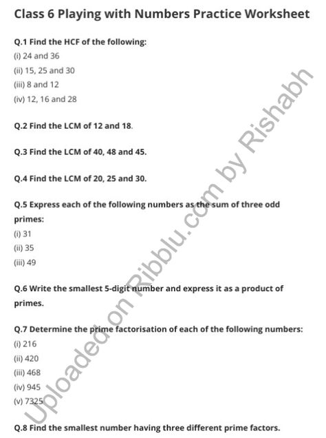 Maths Syllabus, Class 6 Maths, Playing With Numbers, Sample Question Paper, Prime Factorization, Math Practice Worksheets, Maths Paper, Numbers Worksheets, Maths Worksheets