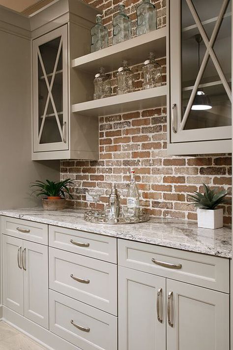 23 Best Kitchen Cabinets Painting Color Ideas and Designs for 2020 Oak Kitchen Remodel, Colonial Kitchen Remodel, Brick Backsplash, Farmhouse Kitchen Cabinets, New Kitchen Cabinets, Classic Kitchen, Oak Kitchen, Kitchen Cabinet Colors, Grey Kitchens