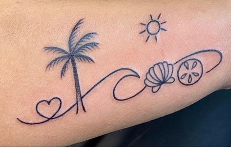 Beach Theme Tattoos, Beachy Tattoos, Tropical Tattoo, Hawaii Tattoos, Seashell Tattoos, Turtle Tattoo Designs, Favorite Tattoos, Palm Tattoos, Clever Tattoos