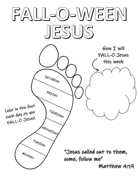 Fall For Jesus Coloring Page, October Bible Lessons For Kids, Christian Fall Activities, Halloween Church Lessons For Kids, Halloween Church Crafts For Kids, Fall Childrens Church Lesson, Halloween Sunday School Lessons, Jesus Activities For Kids, Jesus Preschool Activities