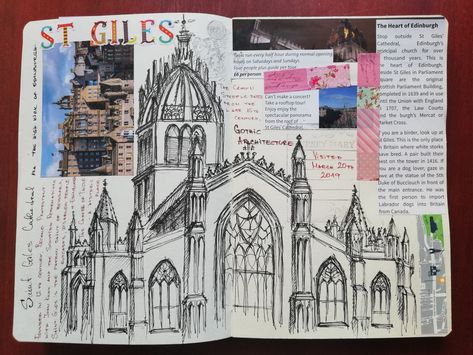 Edinburgh / Scotland travel journal Saint Giles, Architect Sketchbook, Edinburgh Scotland Travel, Edinburgh Travel, Travel Journal Scrapbook, Travel Art Journal, St Giles, Travel Sketchbook, Travel Drawing