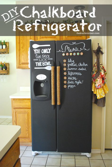 Its not secret that I love painting things. Here are 24 amazing things I had no idea you could paint! Chalkboard Refrigerator, Fridge Makeover, Retro Fridge, Diy Chalkboard, Home Decor Hacks, Chalkboard Paint, Grocery List, Decorating Tips, A Kitchen