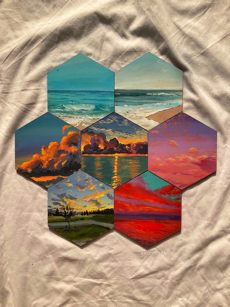 Octagon Canvas Painting Ideas, Hexagon Canvas Painting Ideas Easy, Things To Paint And Sell, Hexagon Painting Ideas, Hexagon Painting Canvas, Hexagon Canvas Art, Hexagon Canvas Painting Ideas, Hexagon Painting, Hexagon Canvas