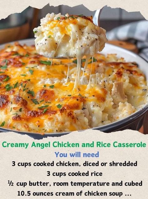 The Pioneer Woman Ree Drummond Community! | Creamy Angel Chicken and Rice Casserole Creamy Angel Chicken And Rice Casserole, Alexander’s Recipes, Cheesy Chicken And Rice, Angel Chicken, Rice Bake, Chicken Receipes, Chicken And Rice Casserole, Chicken Casseroles, Chicken Rice Casserole