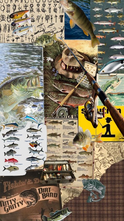 #fishing Fishing Wallpaper Iphone, Fishing Collage, Fishing Wallpaper, Fishing Aesthetic, Fishing Traps, Baby Collage, Collage Board, Fish Wallpaper, What To Draw