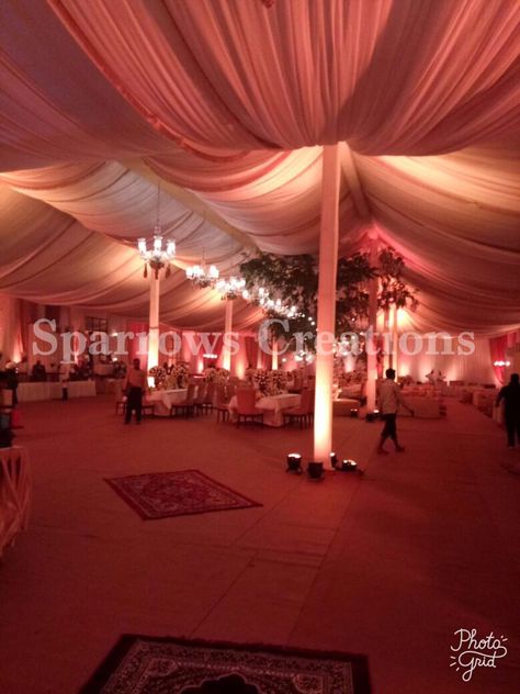 The Grand Pandal for summer Look Events by Sparrows Creations... Wedding Pandal, Wedding Tent Decorations, Night Wedding Decor, Beautiful Wedding Decorations, Tent Decorations, Event Stage, Wedding Entrance, Wedding Tent, Night Wedding