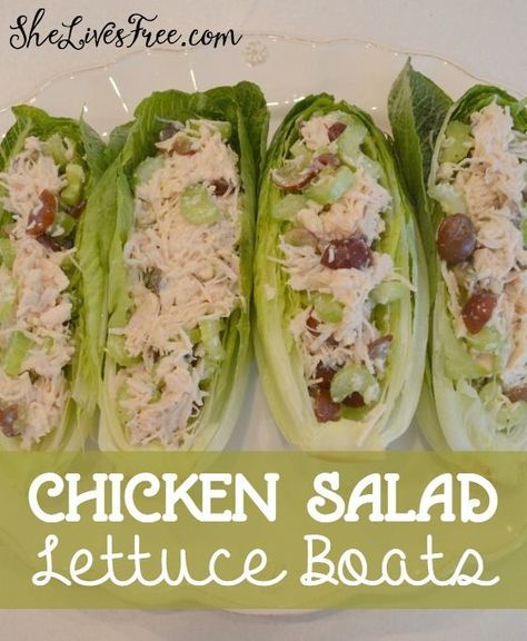 Chicken Salad Lettuce Boats Recipe - Easy, Fast, and Delicious! Romaine Lettuce Boats, Romaine Boats, Lettuce Boat Recipes, Lettuce Boats, Chicken Salad Lettuce, Sugar Busters, Salad Romaine, Chicken Celery, Lettuce Boat