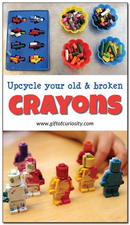 Upcycle your old and broken crayons! This is such a fun way to re-use worn down old crayons that kids don't want to color with anymore. || Gift of Curiosity