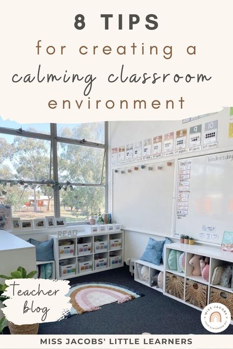 You've probably become quite used to the daily chaos that little learners bring to the classroom. But what if I told you that you have the power to transform your classroom into a calm, relaxing, and productive haven for your students (and you!). In this post, I’ll show you how to create a calm classroom with eight proven strategies you can implement right away. Modern Calm Classroom Decor, Nurture Classroom Layout, Calming Elementary Classroom Decor, Sticker Shop Classroom, Low Stimulation Classroom Decor, Relaxing Elementary Classroom, Making A Classroom Feel Like Home, Sen Classroom Layout, Make Classroom Feel Like Home