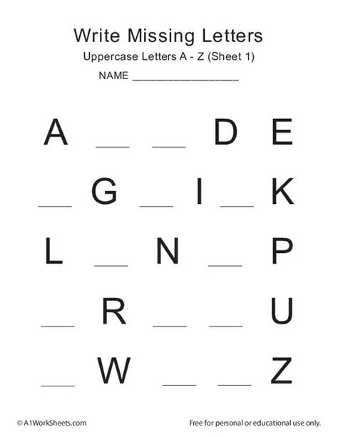 Write Missing Letters (A-Z) Worksheets for Kindergarten Letters Revision Worksheets, Write Missing Alphabet Worksheet, A To Z Worksheet Kindergarten, Alphabet Revision Worksheets, Missing Letters Worksheet Free Printable, Literacy Worksheets For Kindergarten, A-z Worksheet, English Worksheet For Nursery Class, Preschool Writing Worksheets