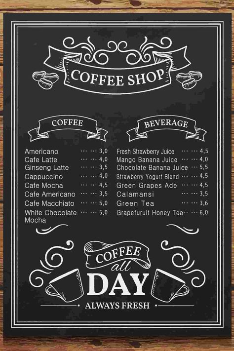 Creative Cafe Menu Design, Cafe Board Ideas Chalkboard Walls, Cafe Menu Blackboard, Chalkboard Coffee Menu Design, Restaurant Chalkboard Ideas Food, Blackboard Menu Ideas, Cafe Chalkboard Menu Ideas, Coffee Shop Chalkboard Signs Menu Boards, Coffee Menu Chalkboard