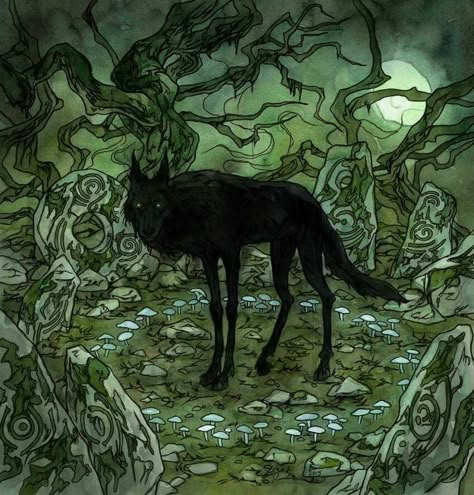 Watercolor Ink, Black Dog, Wolves, Dark Fantasy, Animal Art, Digital Artist, Folk Art, Moose Art, Art Style