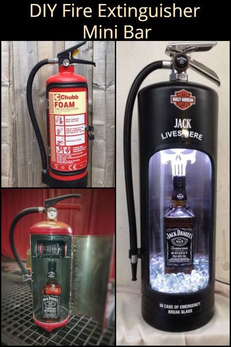 Turn an empty fire extinguisher into your very own mini bar! Fire Extinguisher Mini Bar, Diy Fire Extinguisher, Fire Extinguisher Art, Jerry Can Mini Bar, Alcohol Dispenser, Garage Furniture, Diy Christmas Lights, Firemen Gifts, Liquor Dispenser