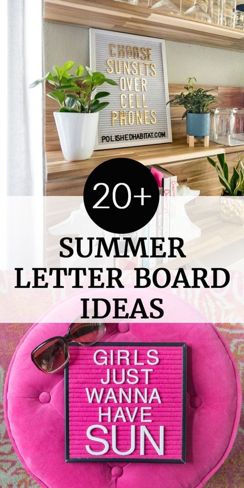 20+ perfect summer letter boards sayings to update your home decor! Love the mix of funny summer quotes, puns, and even the inspirational ideas! Summer Felt Board Quotes Funny, Summer Sayings For Letter Boards, Summer Felt Board Quotes, Summer Message Board Quotes, Funny Summer Letter Board Quotes, Summer Letter Board Ideas, Summer Sayings Quotes, Summer Letterboard Quotes, Summer Letterboard