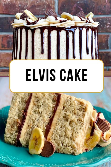 Elvis Cake, Elvis Cakes, Cake With Peanut Butter Frosting, Moist Banana Cake, Peanut Butter Buttercream, Cake Banana, Ganache Filling, Birthday Cake Decorating Ideas, Peanut Butter Frosting