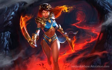 ArtStation - Smite: Pele Mastery Splash, Jordan Kerbow Smite Skins, Disney Moana Art, Fire Goddess, Celtic Goddess, Splash Art, Superhero Characters, Unusual Art, Christina Ricci, Zooey Deschanel