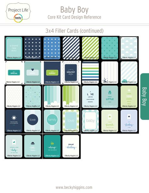 Project+Life+Baby+Boy+Core+Kit+Card+Reference - Becky Higgins - Project Life - Baby Boy Edition Collection - Core Kit Project Life Baby, Card Reference, Becky Higgins Project Life, Emily Ley, Becky Higgins, Pregnancy Birth, Design Reference, Project Life, Family Love