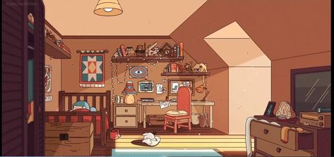 Hilda's bedroom in her cabin Hilda Scenery, Cartoon Room, Hilda Netflix, Background Room, Background References, Bedroom Illustration, Bedroom Drawing, Art Composition, Bg Design